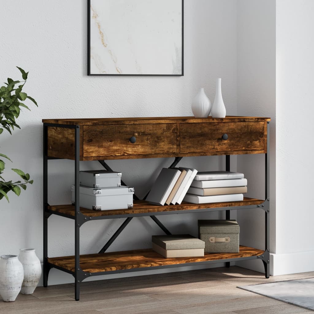 Console Table with Drawers and Shelves Smoked Oak Engineered Wood